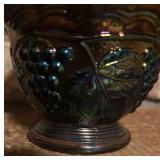 Vintage Imperial Glass Carnival Grape and Leaf Pedestal Dish