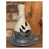 Pretty Two Toned Pottery Candle Holder