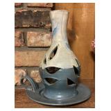 Pretty Two Toned Pottery Candle Holder