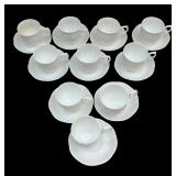 Ten White Windsor Bone China Cups with Saucers by Block