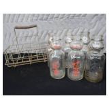 SET OF 6 CREAM TOP MILK BOTTLES AND METAL MILK BOTTLE CARRIER SET OF 6 CREAM TOP MILK BOTTLES AND METAL MILK BOTTLE CARRIER