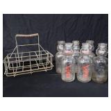 SET OF 6 CREAM TOP MILK BOTTLES AND METAL MILK BOTTLE CARRIER SET OF 6 CREAM TOP MILK BOTTLES AND METAL MILK BOTTLE CARRIER