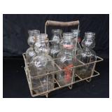 SET OF 6 CREAM TOP MILK BOTTLES AND METAL MILK BOTTLE CARRIER SET OF 6 CREAM TOP MILK BOTTLES AND METAL MILK BOTTLE CARRIER