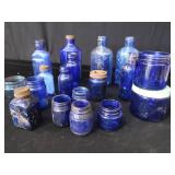 18 COBALT BLUE GLASS BOTTLES 18 COBALT BLUE GLASS BOTTLES