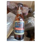 3 MINI BEER BOTTLES AND A BOX OF ASSORTED ANTIQUE / VINTAGE BOTTLES 3 MINI BEER BOTTLES AND A BOX OF ASSORTED ANTIQUE / VINTAGE BOTTLES