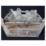LARGE METAL MILK CRATE W/ 12 BOTTLES LARGE METAL MILK CRATE W/ 12 BOTTLES