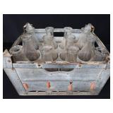 LARGE METAL MILK CRATE W/ 12 BOTTLES LARGE METAL MILK CRATE W/ 12 BOTTLES