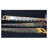 3 VINTAGE CROSS CUT SAWS. 3 VINTAGE CROSS CUT SAWS.