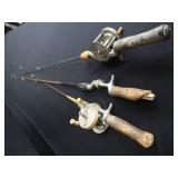 3 VINTAGE FISHING RODS AND REELS 3 VINTAGE FISHING RODS AND REELS