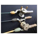 3 VINTAGE FISHING RODS AND REELS 3 VINTAGE FISHING RODS AND REELS