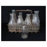SOLID METAL VINTAGE MILK CARRIER WITH BOTTLES SOLID METAL VINTAGE MILK CARRIER WITH BOTTLES