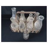 SOLID METAL VINTAGE MILK CARRIER WITH BOTTLES SOLID METAL VINTAGE MILK CARRIER WITH BOTTLES