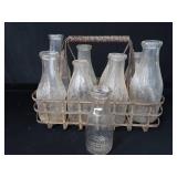 SOLID METAL VINTAGE MILK CARRIER WITH BOTTLES SOLID METAL VINTAGE MILK CARRIER WITH BOTTLES