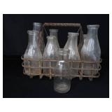 SOLID METAL VINTAGE MILK CARRIER WITH BOTTLES SOLID METAL VINTAGE MILK CARRIER WITH BOTTLES