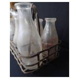SOLID METAL VINTAGE MILK CARRIER WITH BOTTLES SOLID METAL VINTAGE MILK CARRIER WITH BOTTLES