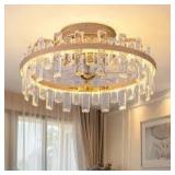 WDETR 19 in. Indoor Dimmable Gold Crystal Bladeless Ceiling Fan with Lights and Remote Control, Flush Mount Ceiling Fan    Customer Returns See Pictures WDETR 19 in. Indoor Dimmable Gold Crystal Bladeless Ceiling Fan with Lights and Remote Control, Flush Mount Ceiling Fan    Customer Returns See Pictures