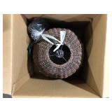 Hampton Bay Olney 16 in. 1-Light Black Outdoor Hanging Light Pendant Light with Brown Resin Wicker Shade      Customer Returns See Pictures Hampton Bay Olney 16 in. 1-Light Black Outdoor Hanging Light Pendant Light with Brown Resin Wicker Shade      Customer Returns See Pictures