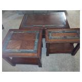 Lot of Wood/Slate Inlayed Coffee/End Tables *Note Coon Rapids Pick Up Location* Lot of Wood/Slate Inlayed Coffee/End Tables *Note Coon Rapids Pick Up Location*