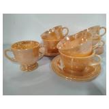 Carnival Glass Peach Lustre Cups/Saucers/Sugar Bowl Carnival Glass Peach Lustre Cups/Saucers/Sugar Bowl