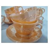 Carnival Glass Peach Lustre Cups/Saucers/Sugar Bowl Carnival Glass Peach Lustre Cups/Saucers/Sugar Bowl