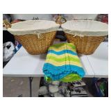 Large Lined Baskets w/Handles & Afghan Large Lined Baskets w/Handles & Afghan