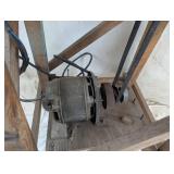 Vintage Bench Grinder on Wooden Stand Vintage Bench Grinder on Wooden Stand
