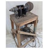 Vintage Bench Grinder on Wooden Stand Vintage Bench Grinder on Wooden Stand