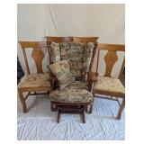 Set of Wooden Chairs and Glider Rocker Set of Wooden Chairs and Glider Rocker