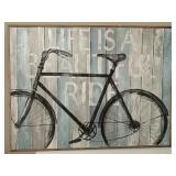 6-Cube White Storage Organizer with Black Fabric Bins and Bicycle Wall Art