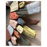 Round Mirror with Multicolor Distressed Wood Sunburst Frame