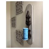 Set of 3 Ornate Wall Plaques with Metal Candle Sconce and Blue Candle