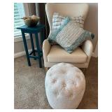 Tommy Hilfiger Beige Armchair with Tufted Ottoman, Floor Lamp, Side Table and 2 Decorative Pillows