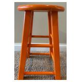 Black Wooden Desk, Orange Stool, Books and Framed Bulldog Artwork Set