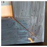 Black Wooden Desk, Orange Stool, Books and Framed Bulldog Artwork Set