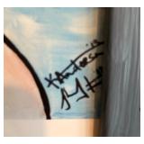 Black Wooden Desk, Orange Stool, Books and Framed Bulldog Artwork Set