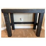 Black Wooden Desk, Orange Stool, Books and Framed Bulldog Artwork Set