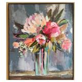 Floral Framed Canvas Wall Art, Decorative Throw Blanket, and 3 Pillows Set