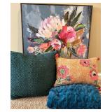 Floral Framed Canvas Wall Art, Decorative Throw Blanket, and 3 Pillows Set