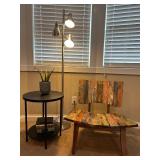 Accent Furniture Set with Multicolor Wood Chair, Modern Side Table, and Floor Lamp