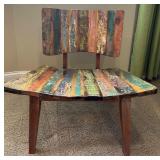 Accent Furniture Set with Multicolor Wood Chair, Modern Side Table, and Floor Lamp