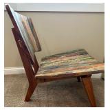 Accent Furniture Set with Multicolor Wood Chair, Modern Side Table, and Floor Lamp