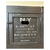 Industrial Style Black Wood TV Console with NY Print and Storage