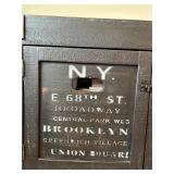 Industrial Style Black Wood TV Console with NY Print and Storage