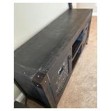 Industrial Style Black Wood TV Console with NY Print and Storage