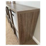 8-Cube Wood Storage Organizer Shelf with Gray Fabric Bins