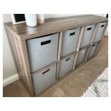 8-Cube Wood Storage Organizer Shelf with Gray Fabric Bins