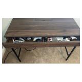 Wood and Metal Office Desk with AC & USB Plug In, Drawers and Swivel Chair