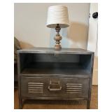 Pottery Barn Metal Nightstand with Drawer and Rustic Lamp