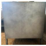 Pottery Barn Metal Nightstand with Drawer and Rustic Lamp