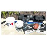 Mixed Youth Sports Equipment Lot - Baseball, Hockey, and Football Gear